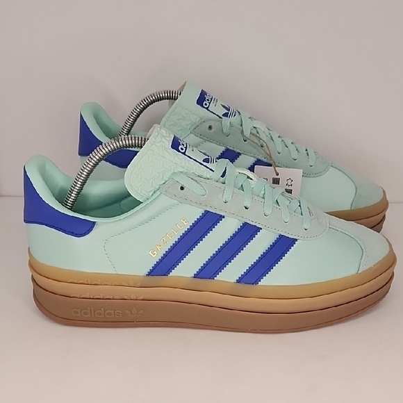 adidas Shoes - Adidas Gazelle Light Green with Blue Stripes